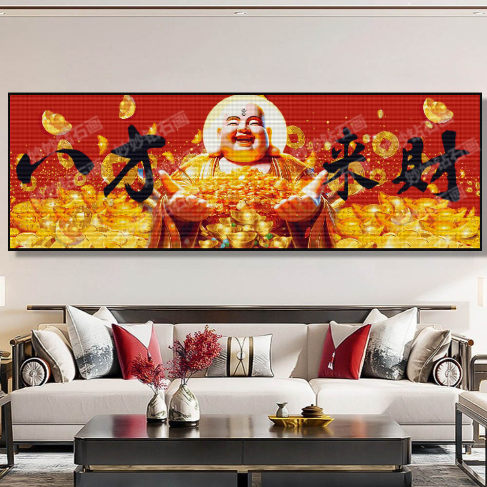 聚财风水挂画八方来财十字绣贴公司开业办公室客厅5diy手工钻石画