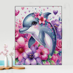 高颜值多巴胺小海豚钻石画女孩子高难度diy手工贴砖石点钻十字绣