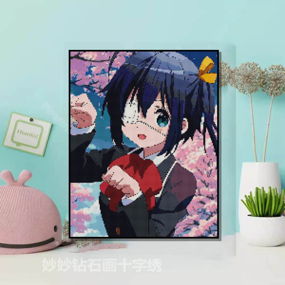 动漫小鸟游六花满贴钻石画女生diy手工砖石装饰画儿童点钻十字绣
