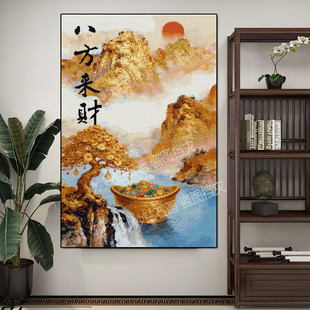 旺宅招财金山八方来财满钻石画客厅玄关挂画diy手工砖石绣发财树
