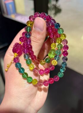 回收水晶荧光色标天然碧玺三圈手链参数8mm  重62.3g