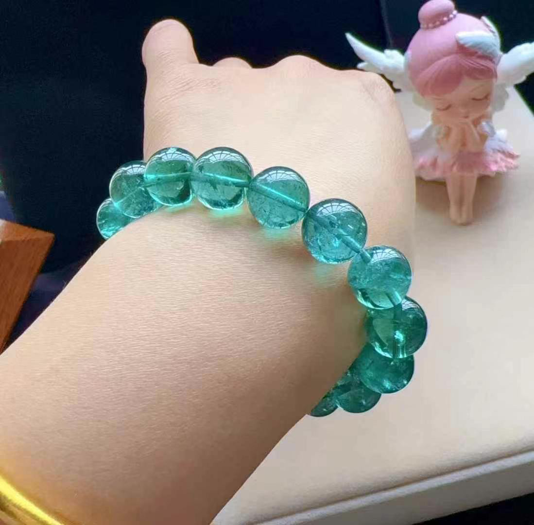 天然蓝碧玺单圈手链，维纳斯蓝，尺寸:11.5mm. 重:39.6克