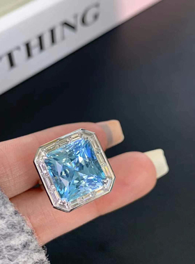 回收9.18ct天然圣玛利亚色海蓝宝戒指吊坠两用款18k金钻石镶嵌