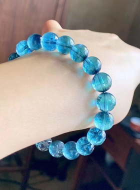 纯色蓝碧玺西瓜手链 少见的高等级净度！重27.42g规格9.8mm