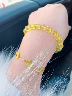 天然金丝雀金葡萄手链，晶体通透带有荧光效果，8.2毫米，18.65克