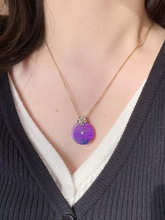 回收天然南非蓝紫幻彩舒俱来平安扣吊坠18K金镶嵌全件21.2 26.5mm