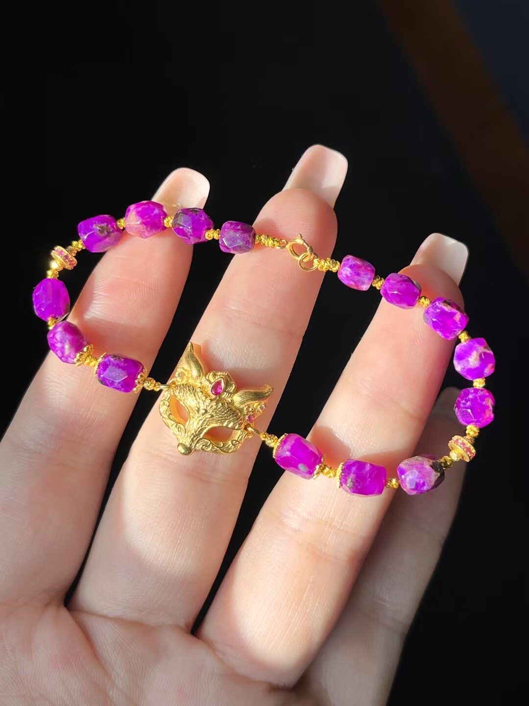 回收天然水晶舒俱来手链凝胶料起荧光的桃红樱花料尺寸6.3*7.8mm