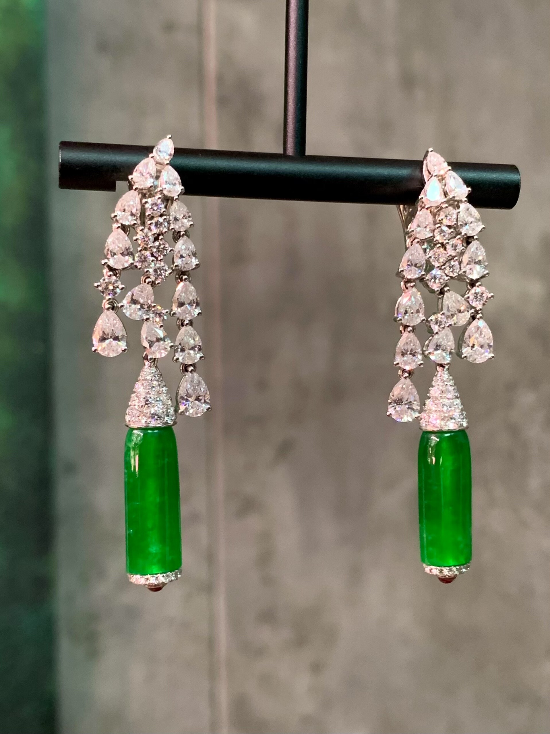 天然老坑冰种帝王绿翡翠耳环耳坠18k金镶嵌戒指吊坠项链