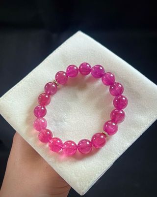 天然水晶双桃红紫碧玺猫眼手链18k金钻石镶嵌参数10.5M重34.55克