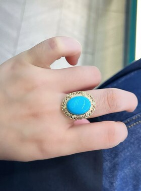 回收天然美国睡美人蓝松石戒指18k金钻石镶嵌整体尺寸23x18.95mm