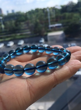 回收海蓝宝手链 规格10毫米 重24.67克，晶体通透，魔鬼蓝色