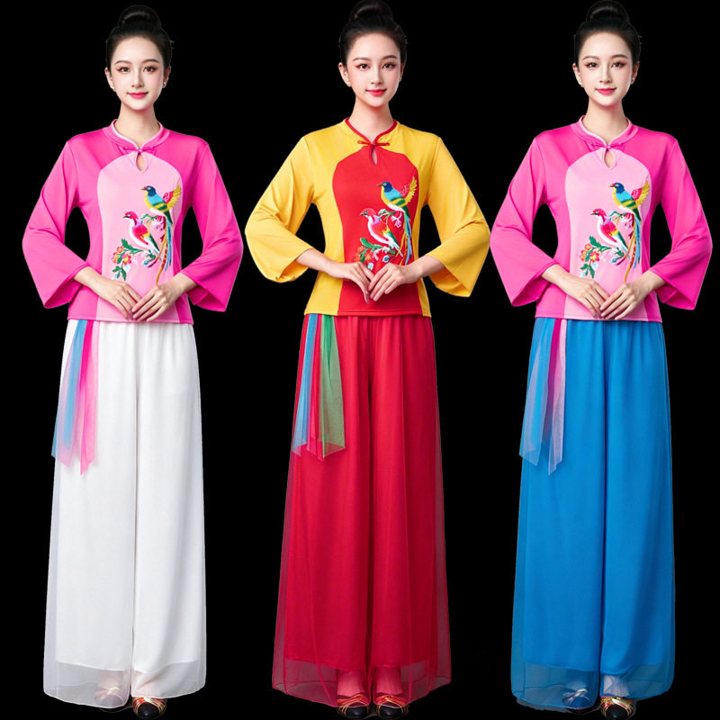 秋季广场舞绣花女演出两件套装