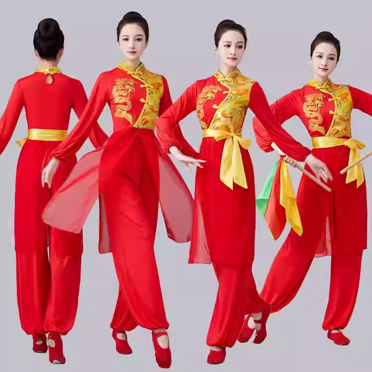 民族风秧歌服广场舞服装新款龙纹打鼓服跳舞蹈腰鼓服表演出服套装