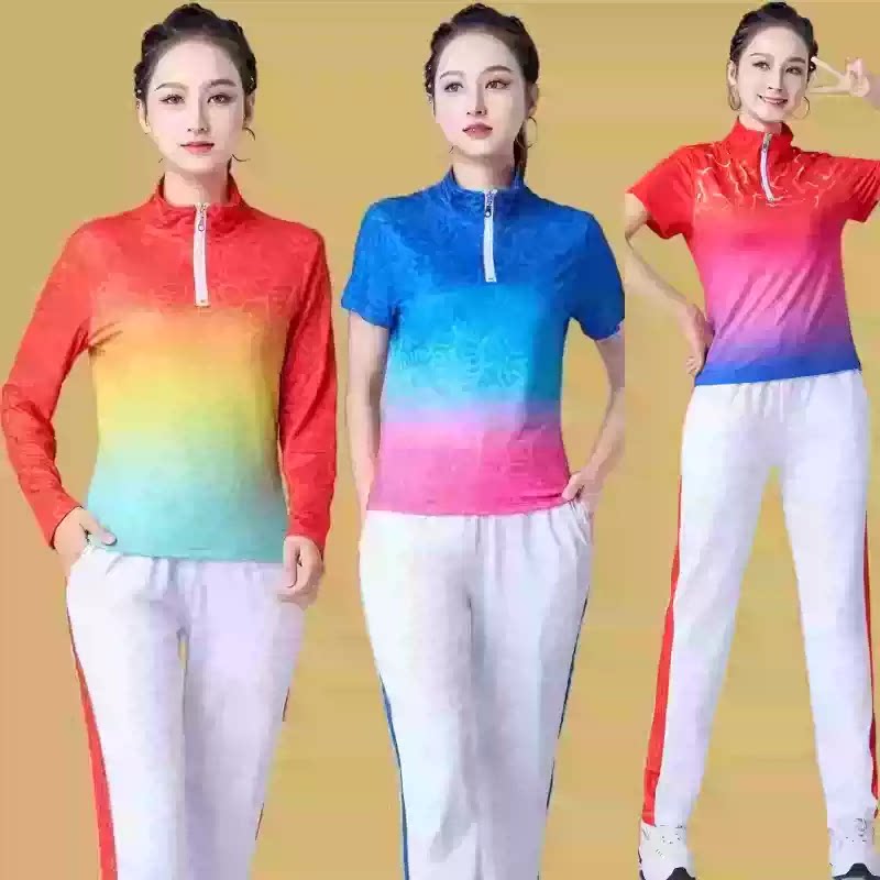 广场舞服装女短袖团队服2026新款健走健身训练运动服套装跳舞蹈服