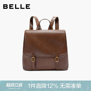 通勤油蜡质感休闲户外大容量翻盖双肩包F3059AX6 百丽女包2026新款