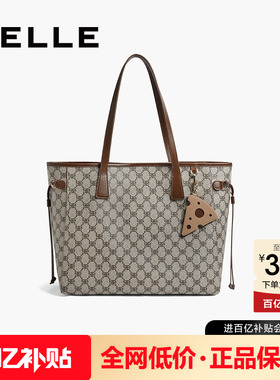 百丽包包女新款复古老花手提包老花大容量通勤包托特包X9040AX3