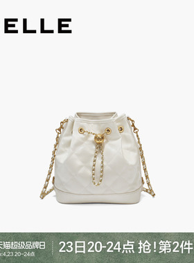 百丽包包女简约休闲质感小香风链条单肩斜挎包白色水桶包JY155DX5