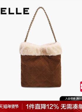 百丽包包女新款毛绒包托特包绒面大容量链条单肩水桶包7715CDX4