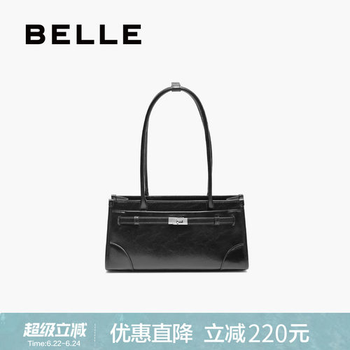百丽新款复古黑色托特包