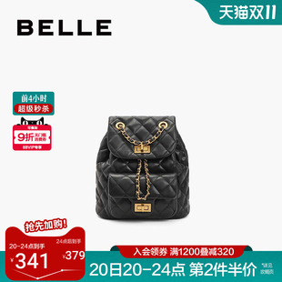 百丽包包女款 小香风背包通勤黑色质感轻便链条双肩包X7046CX4 经典
