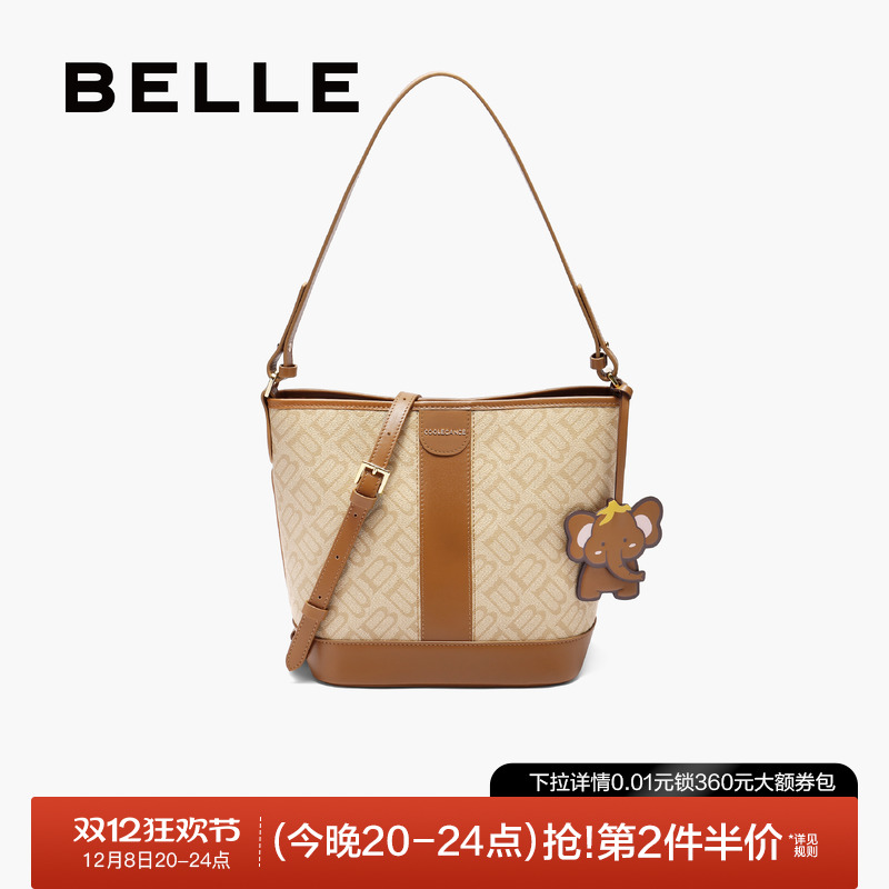 百丽2025新款海鸥老花水桶包