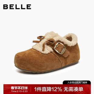 章若楠同款百丽女鞋喵喵吐司鞋加绒雪地靴棉鞋毛毛勃肯鞋B2829DM5