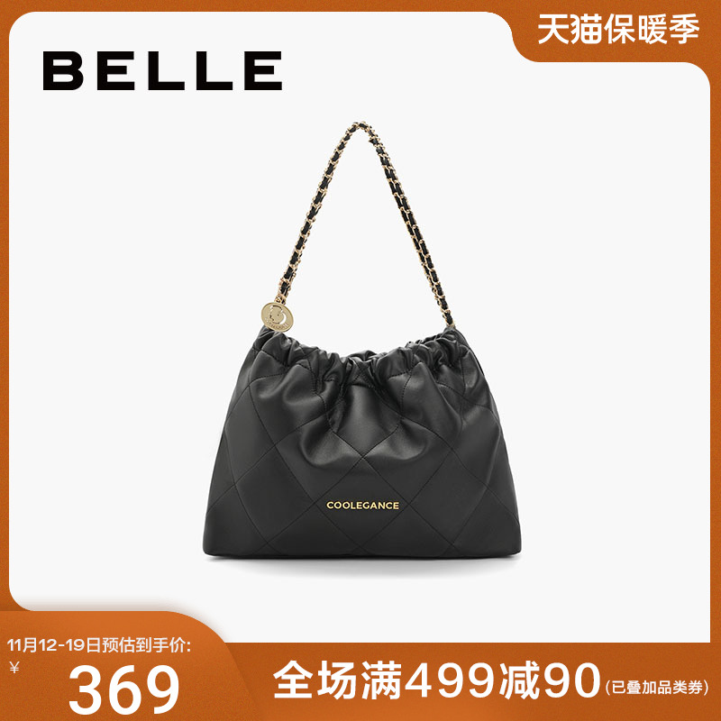 百丽大容量托特包2023新款黑色小香风包包垃圾袋单肩包女X6603AX3