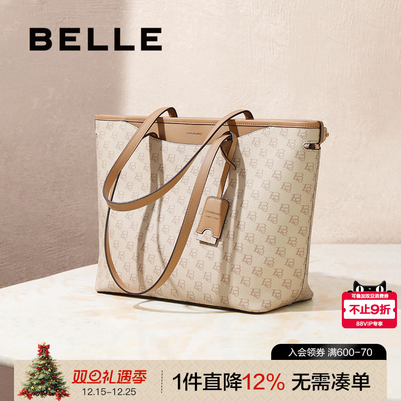 百丽牛皮复古通勤风大容量托特包