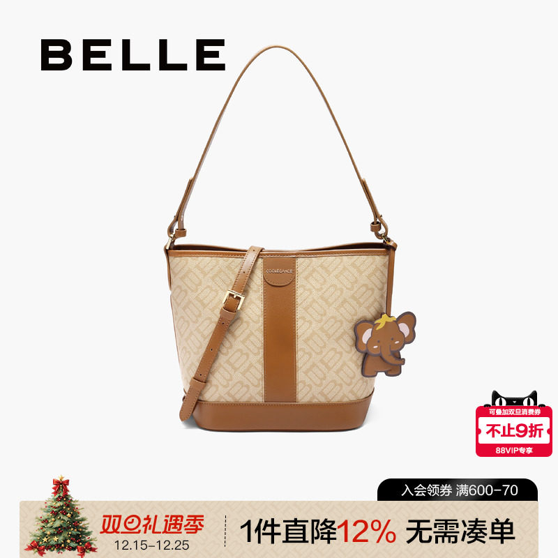 百丽2025新款海鸥老花水桶包