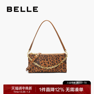 百丽包包女2025新款 复古时髦豹纹链条小方单肩斜挎腋下包BL851CX5