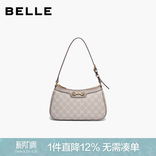 百丽包包女新款 老花通勤高级质感腋下包手提包单肩妈妈包X6645AX3