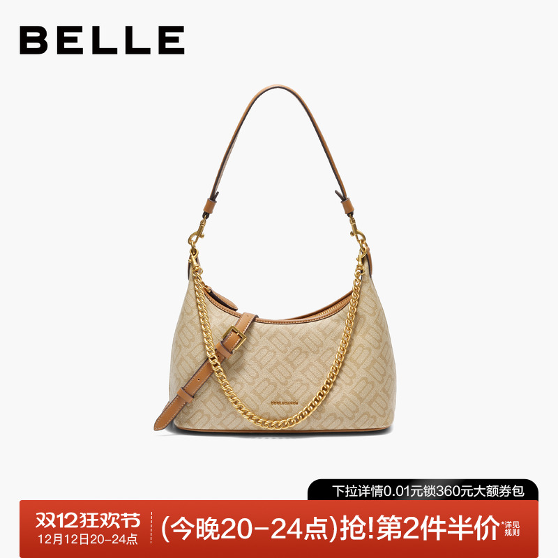 百丽2025新款复古老花通勤腋下包