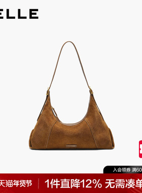 百丽包包女2025新款复古通勤质感单肩斜挎反绒麂皮腋下包8617ADX5