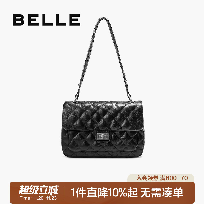 百丽包包女新款黑色质感通勤小香风链条单肩腋下包斜挎包BL768DX4