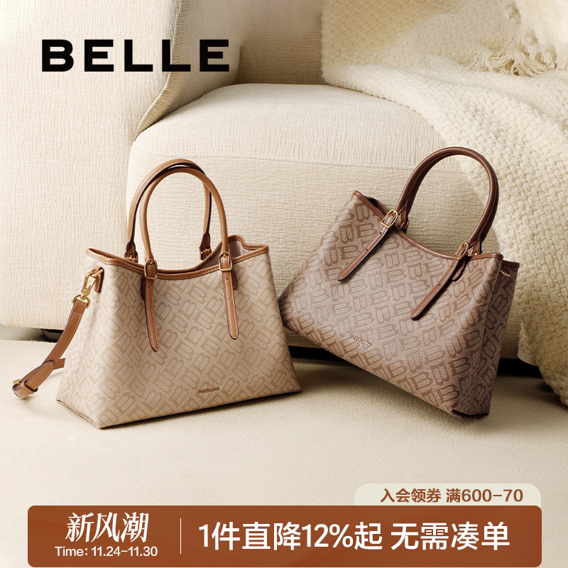 百丽2025新款海鸥老花法棍托特包