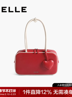 百丽包包女2025新款礼盒红色大容量保龄球包手提波士顿包X7269AX5