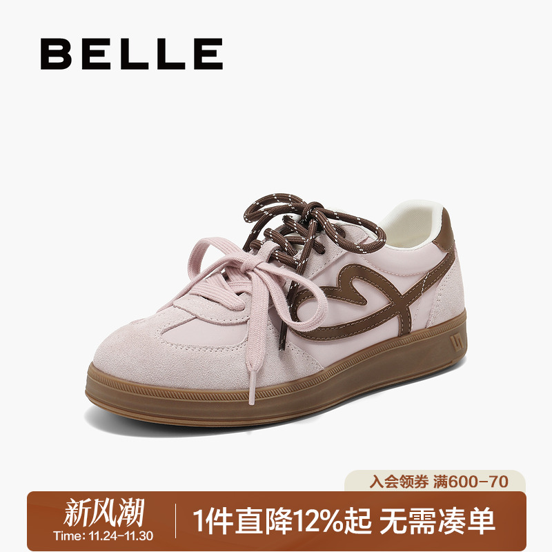 百丽2025秋新时尚撞色爱心德训鞋