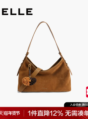 百丽女包2025新款商场同款反绒麂皮hobo包单肩斜挎托特包X7384CX5