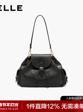 百丽包包女2026新款时尚手抓纹反绒麂皮单肩包翻盖双肩包JY178AX6