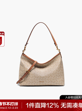 百丽女包新款海鸥老花腋下hobo包大容量真皮斜挎托特包百搭X7199A
