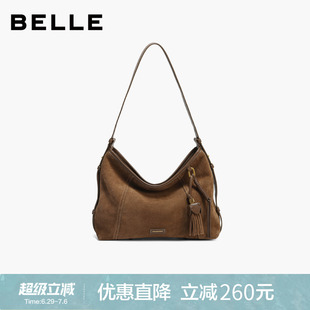 百丽女包流浪摩卡中号2026新款反绒麂皮hobo大容量托特包Z9411AX6