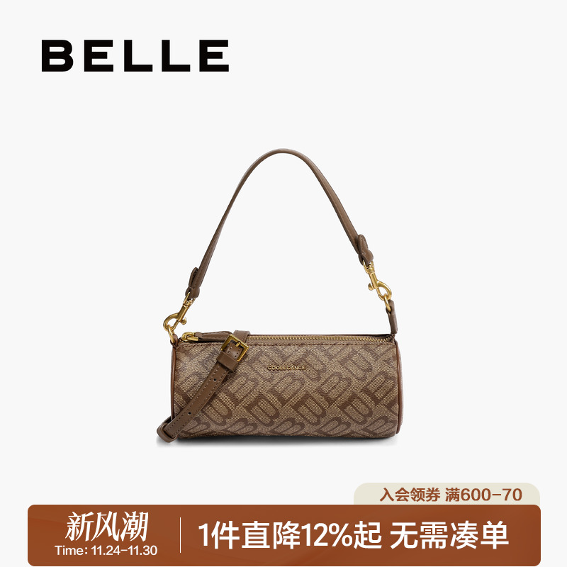 百丽2025复古海鸥老花波士顿包