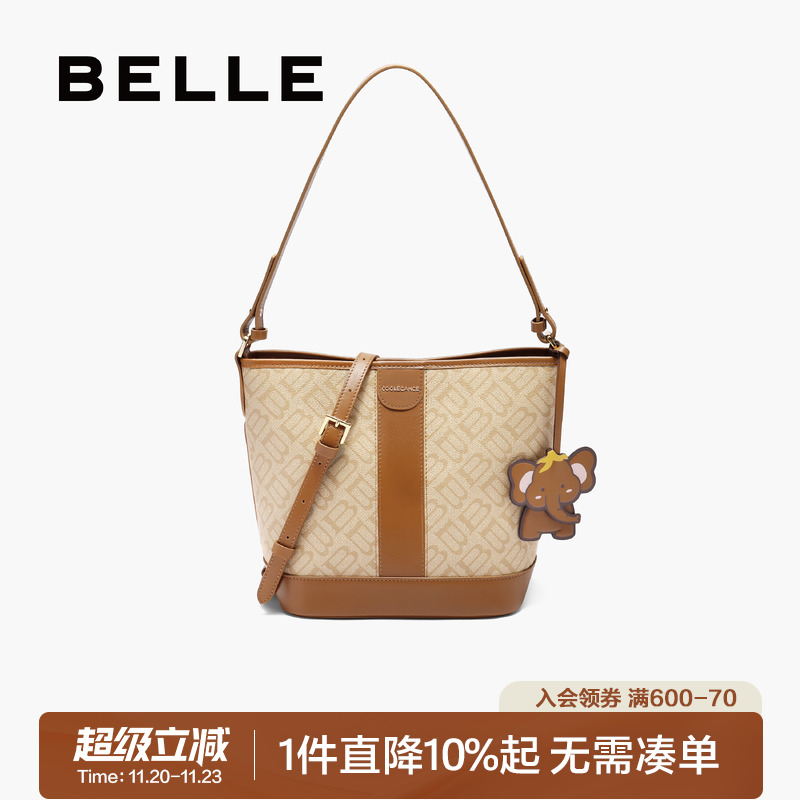 百丽2025新款海鸥老花水桶包