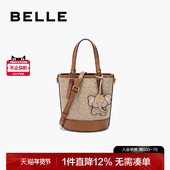百丽包女2025新款 复古海鸥老花小象桶单肩包斜挎包手提包X7233AX5