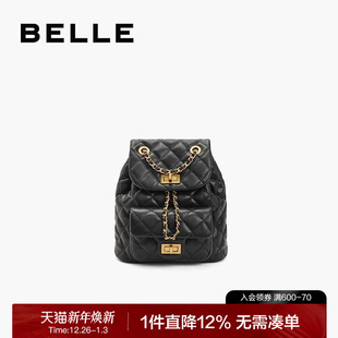 百丽包包女款 小香风背包通勤黑色质感轻便链条双肩包X7046CX4 经典