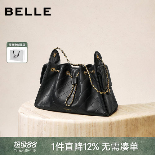 百丽女包新款小香风托特包
