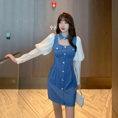 2025秋装新款女装心机裙子设计感甜美娃娃领学生泡泡袖连衣裙4300