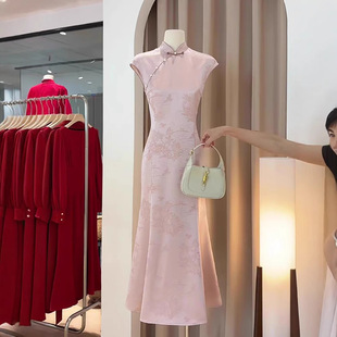 长裙 气轻活风穿搭气质修身 日常休闲旗袍女新中式 粉色盘扣连衣裙元