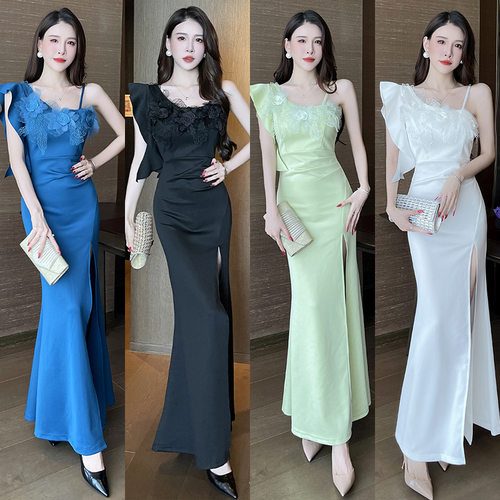 新款夜店水疗按摩足疗技师工作服气质显瘦包臀宴会晚礼服KTV公主