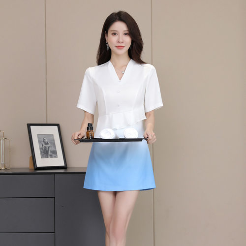 23320新款足浴技师工作服女足疗店养生馆采耳SPA会所气质短裙套装
